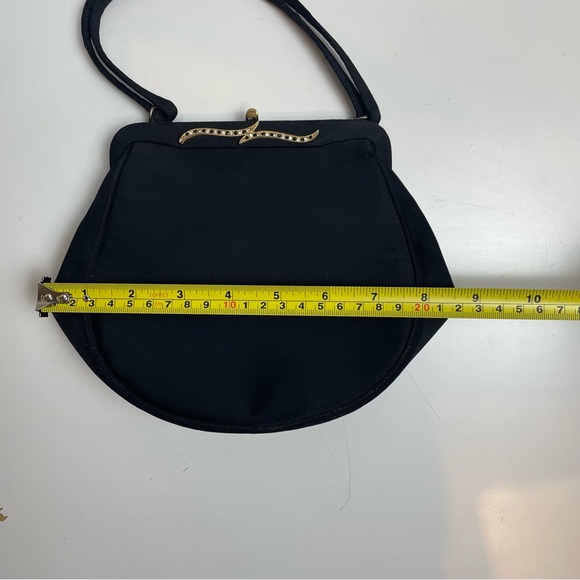 VINTAGE AFTER FIVE BY LAND M BLACK EVENING BAG PURSE Black Satin Diamond - Picture 8 of 9